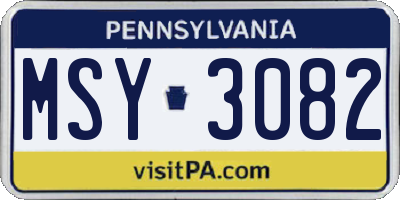 PA license plate MSY3082