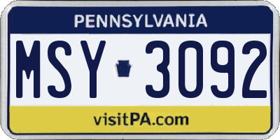 PA license plate MSY3092