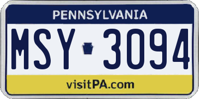 PA license plate MSY3094