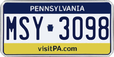 PA license plate MSY3098