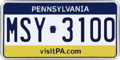 PA license plate MSY3100