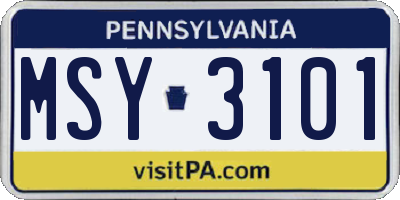 PA license plate MSY3101