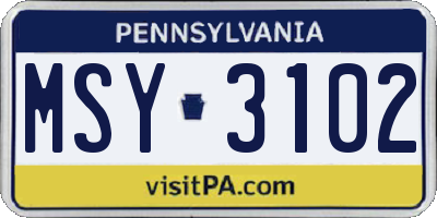PA license plate MSY3102