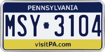 PA license plate MSY3104