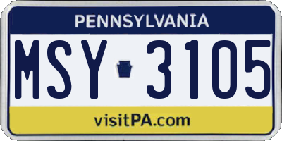 PA license plate MSY3105