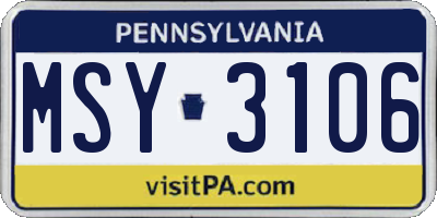 PA license plate MSY3106