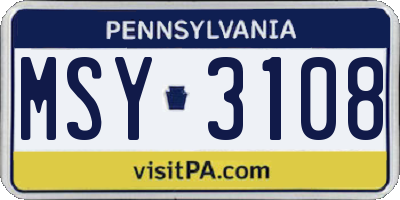 PA license plate MSY3108