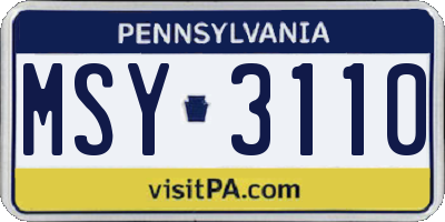 PA license plate MSY3110