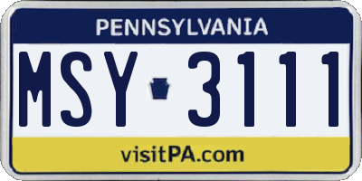 PA license plate MSY3111