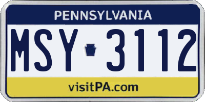 PA license plate MSY3112