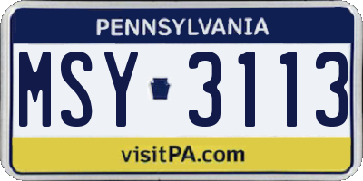 PA license plate MSY3113