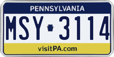 PA license plate MSY3114