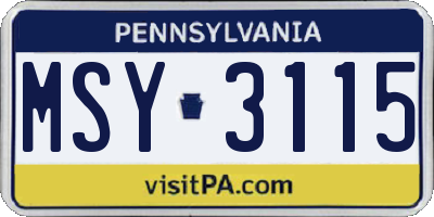 PA license plate MSY3115