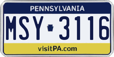 PA license plate MSY3116