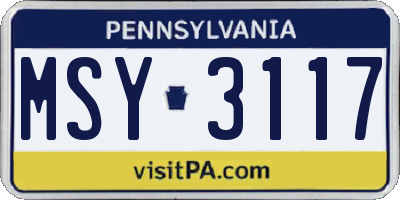 PA license plate MSY3117