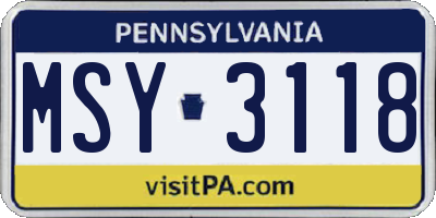 PA license plate MSY3118