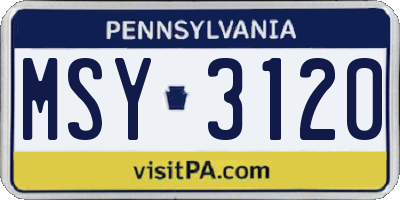 PA license plate MSY3120
