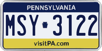 PA license plate MSY3122