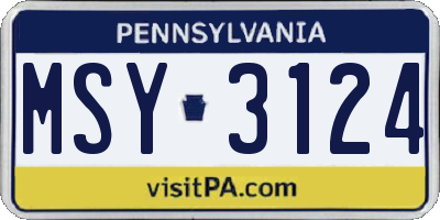 PA license plate MSY3124