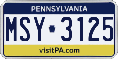 PA license plate MSY3125