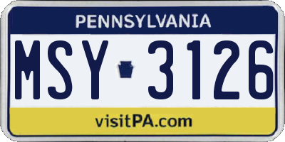 PA license plate MSY3126