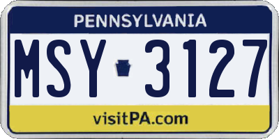 PA license plate MSY3127