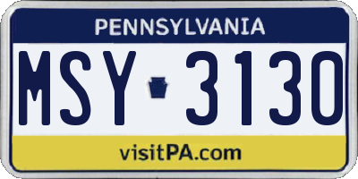 PA license plate MSY3130