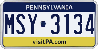 PA license plate MSY3134