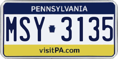 PA license plate MSY3135