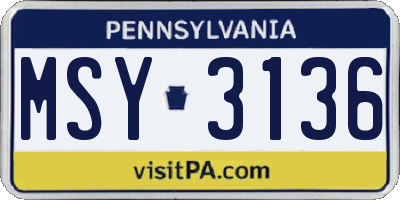 PA license plate MSY3136