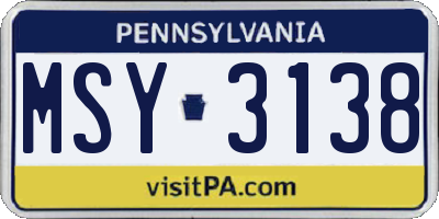 PA license plate MSY3138