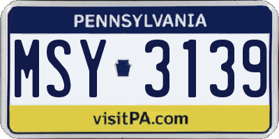 PA license plate MSY3139