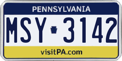 PA license plate MSY3142