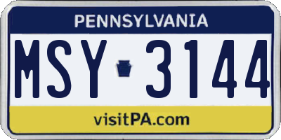 PA license plate MSY3144