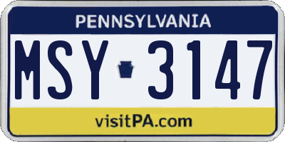 PA license plate MSY3147