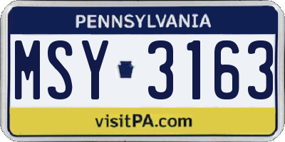 PA license plate MSY3163