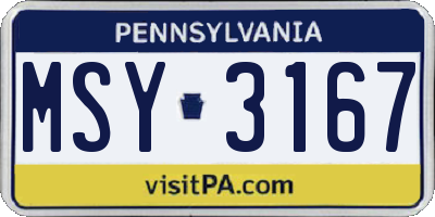 PA license plate MSY3167