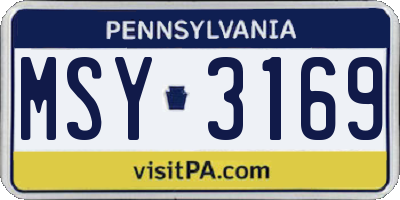 PA license plate MSY3169