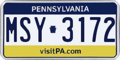 PA license plate MSY3172