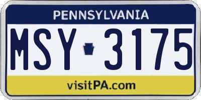 PA license plate MSY3175