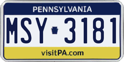 PA license plate MSY3181