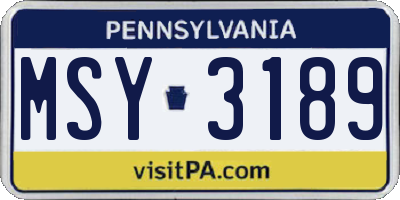 PA license plate MSY3189