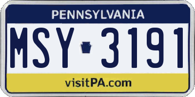 PA license plate MSY3191