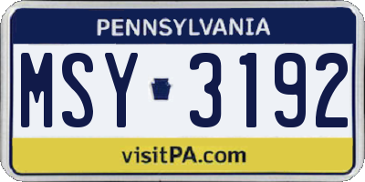 PA license plate MSY3192