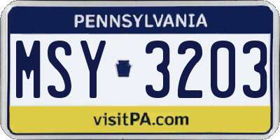 PA license plate MSY3203