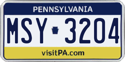 PA license plate MSY3204