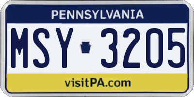 PA license plate MSY3205