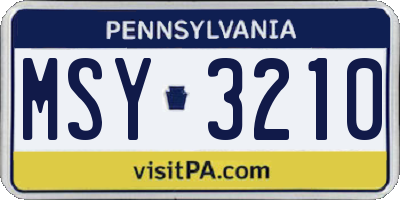 PA license plate MSY3210