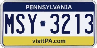PA license plate MSY3213