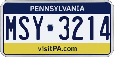 PA license plate MSY3214
